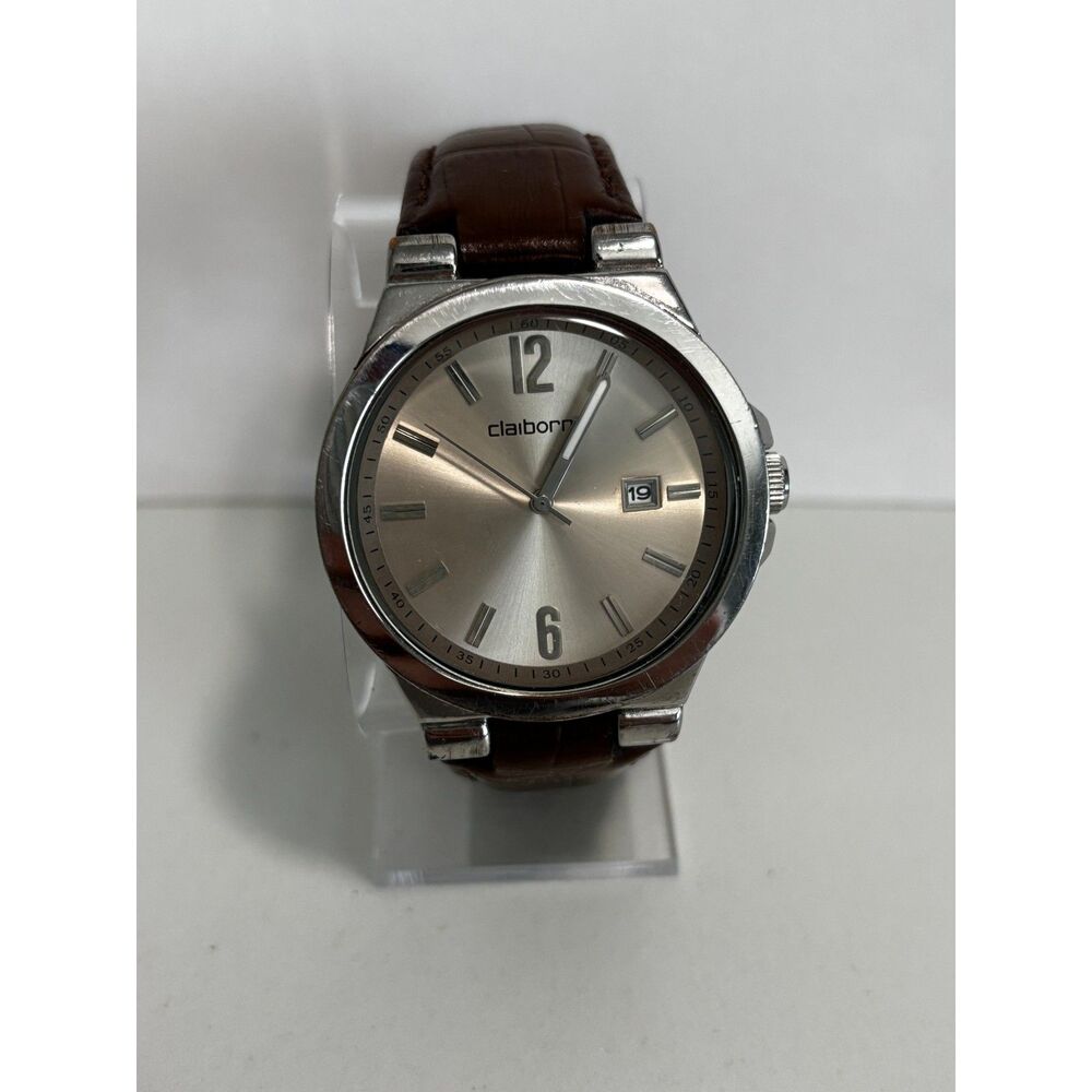 Claiborne CLM1022 silver date quartz men's dress watch, working